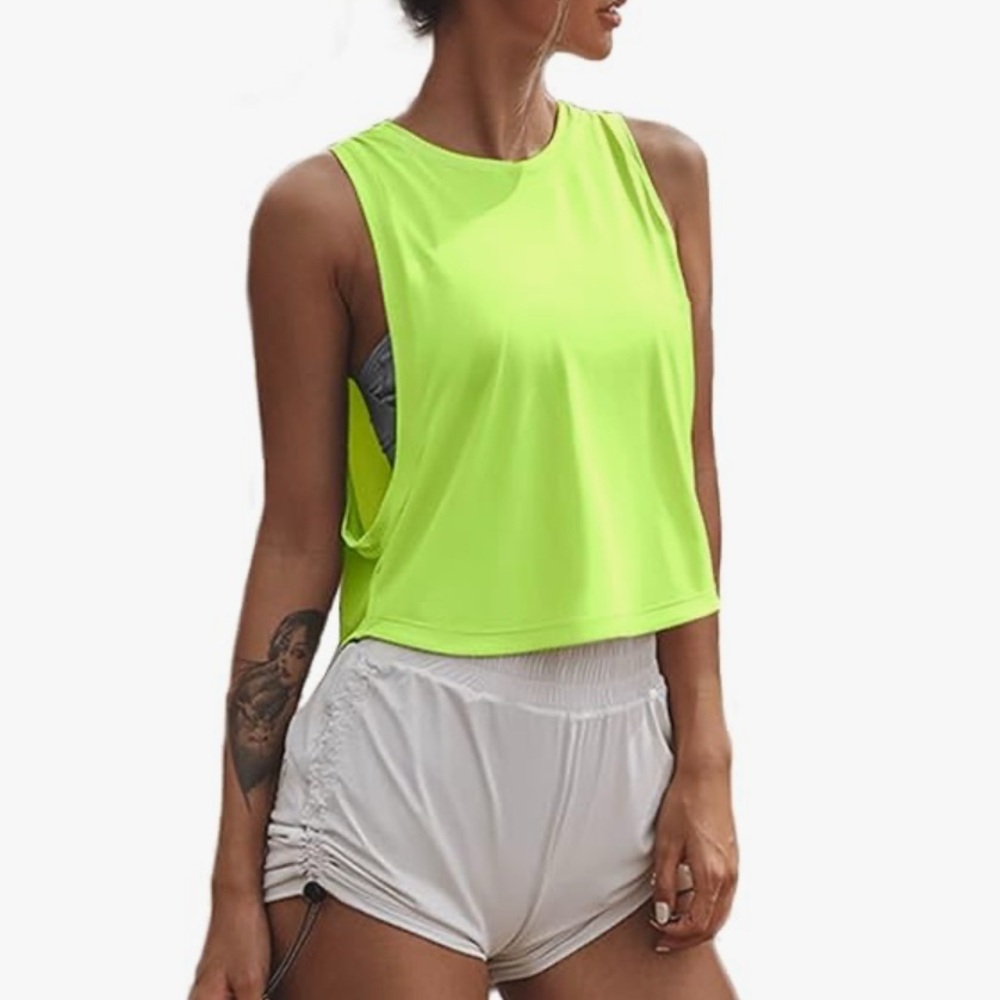 Sanutch High Neck Crop Top Workout Shirts Cropped Muscle Tank for Women Small